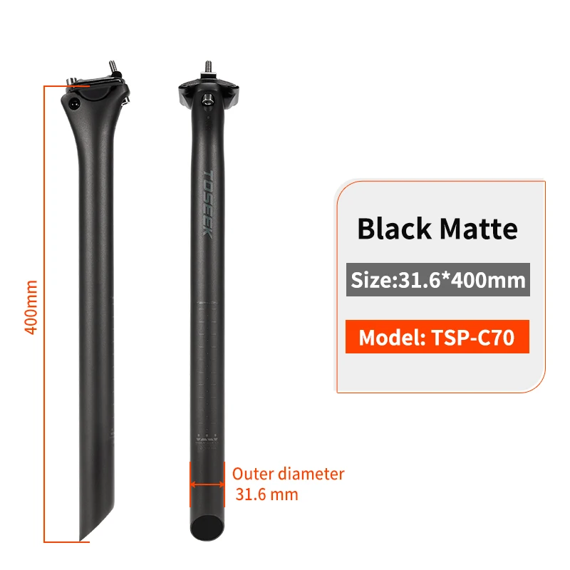 Toseek C70 Carbon Zadelpen Lichtgewicht 27.2 31.6Mm Lengte 350/400Mm Matzwarte Mtb Racefiets Seat Post Seat Tube Fietsonderdelen
