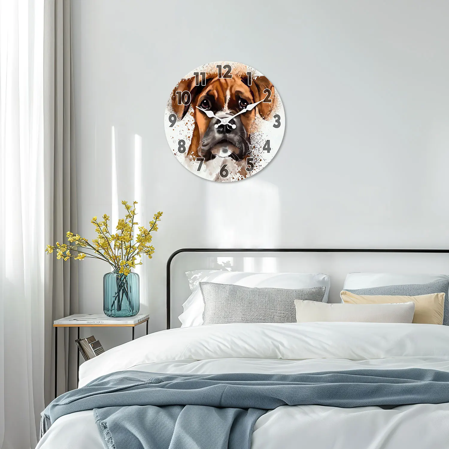 Artistic Painting Style Dog Pattern Wooden Wall Clock, 10-14inch Inch, Silent, Suitable for Living Room, Bedroom, Office, Valentine's Day, Carnival, Ramadan, Aa Battery Powered, (Battery Not Included)