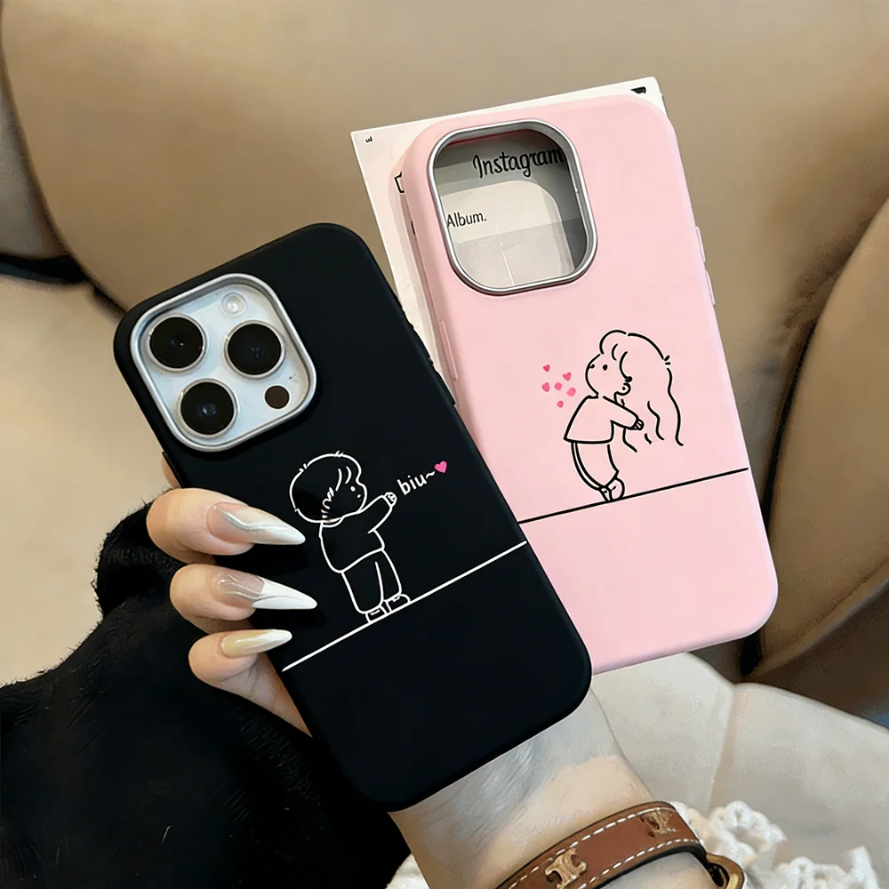 

Couple Paired Phone Case For iPhone 17 16 15 Pro Max Plus 15 14 13 12 11 7 8 SE 16E XR XS Cases Anti Fall Valentine's Day Funda
