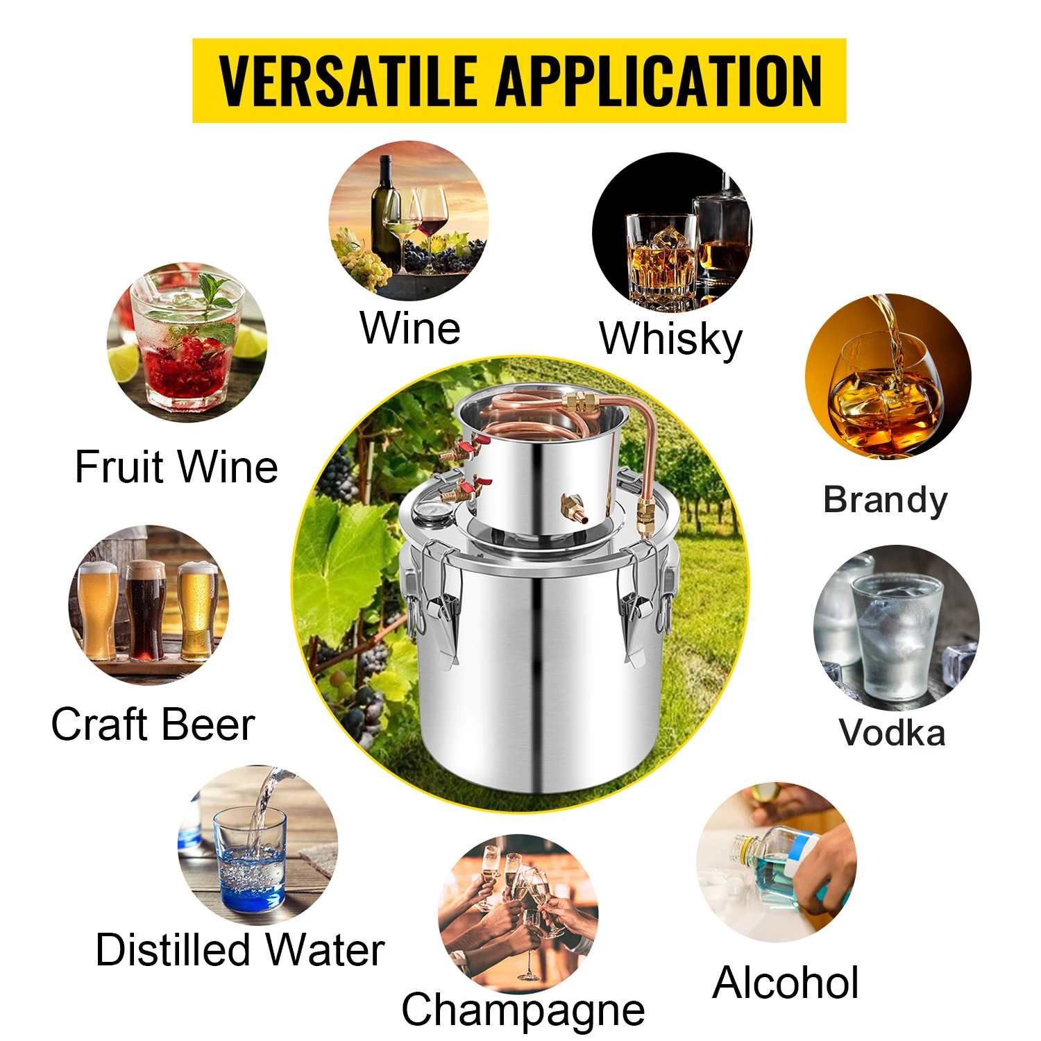 Picture 3: 5 Gallon Alcohol Still Stainless Steel Water Distiller with Copper Coil Brewing Refining Equipment DIY Wine Fermentation Kit