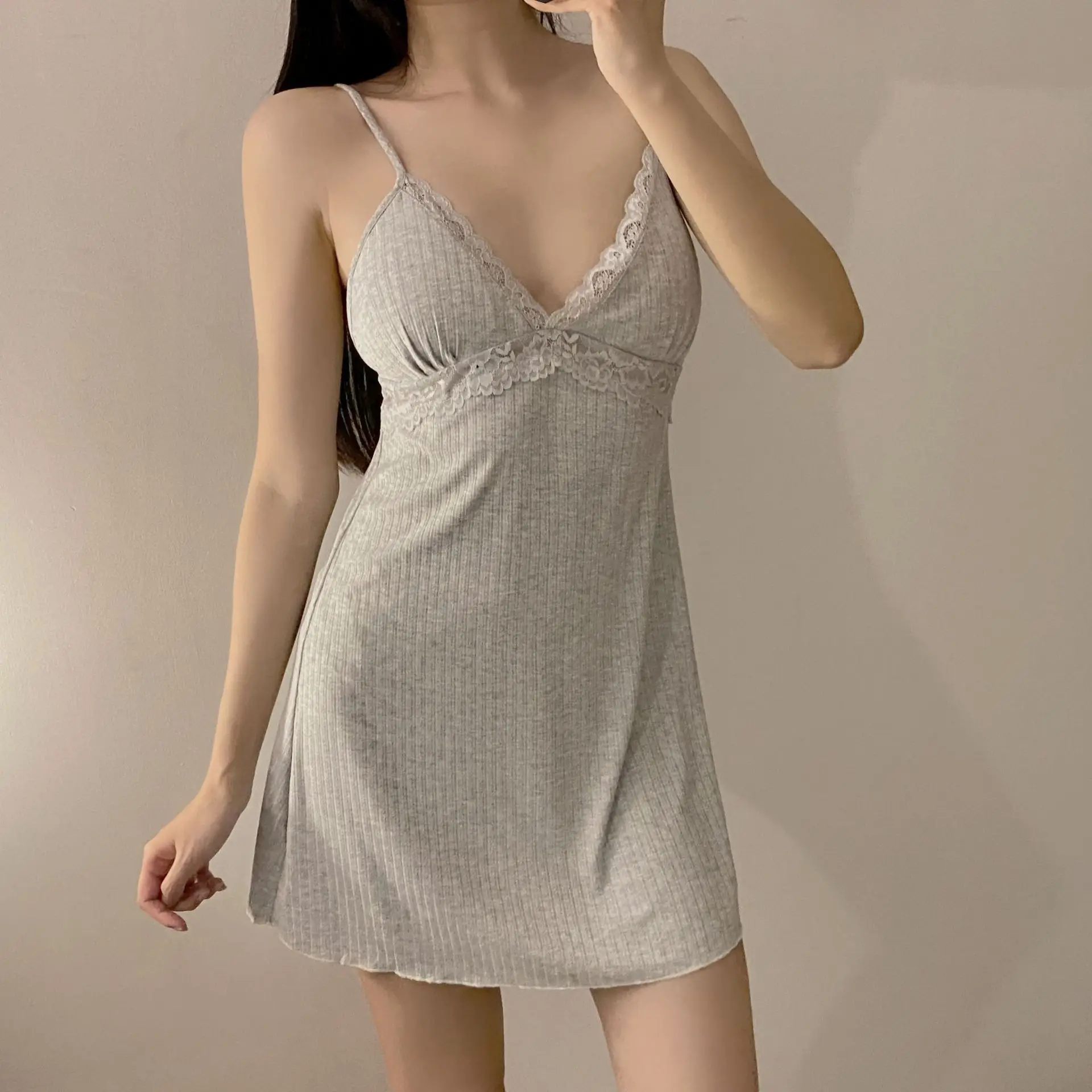 

Summer New Sweet Simple Women's Sleepwear Cotton V-neck Strapless Short Dress Style Comfortable Breathable Nightgown Gown