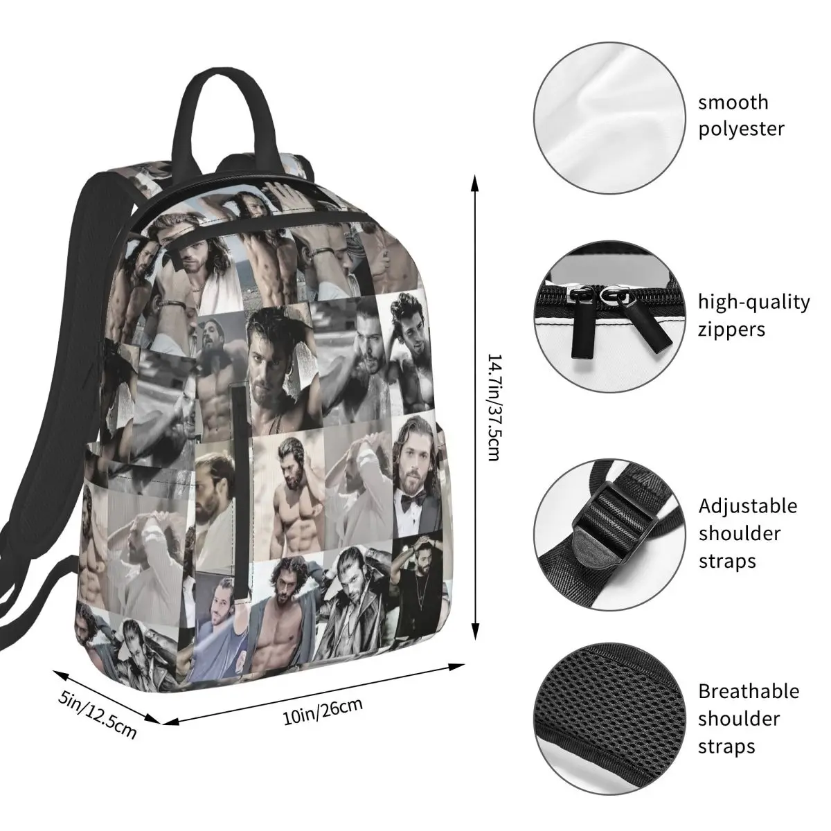 Actor Can Yaman Photo Backpack Student BookBag Boys Girls School Bag Laptop Shoulder Bags Men Women