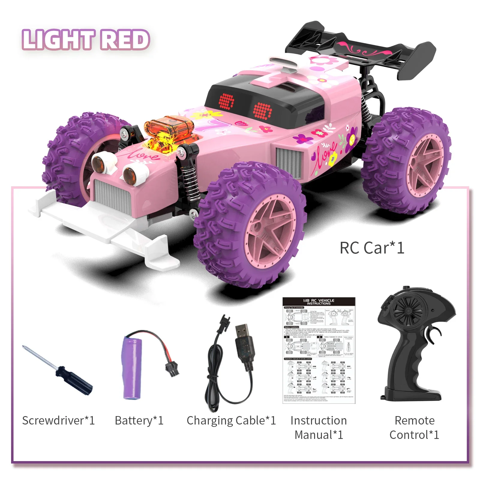 Jjrc สีชมพู Rc รถไดรฟ์ไฟฟ้า Off-Road ล้อใหญ่ความเร็วสูงสีม่วง 2.4G รีโมทคอนโทรลรถบรรทุก Crawler ของเล่นเด็ก