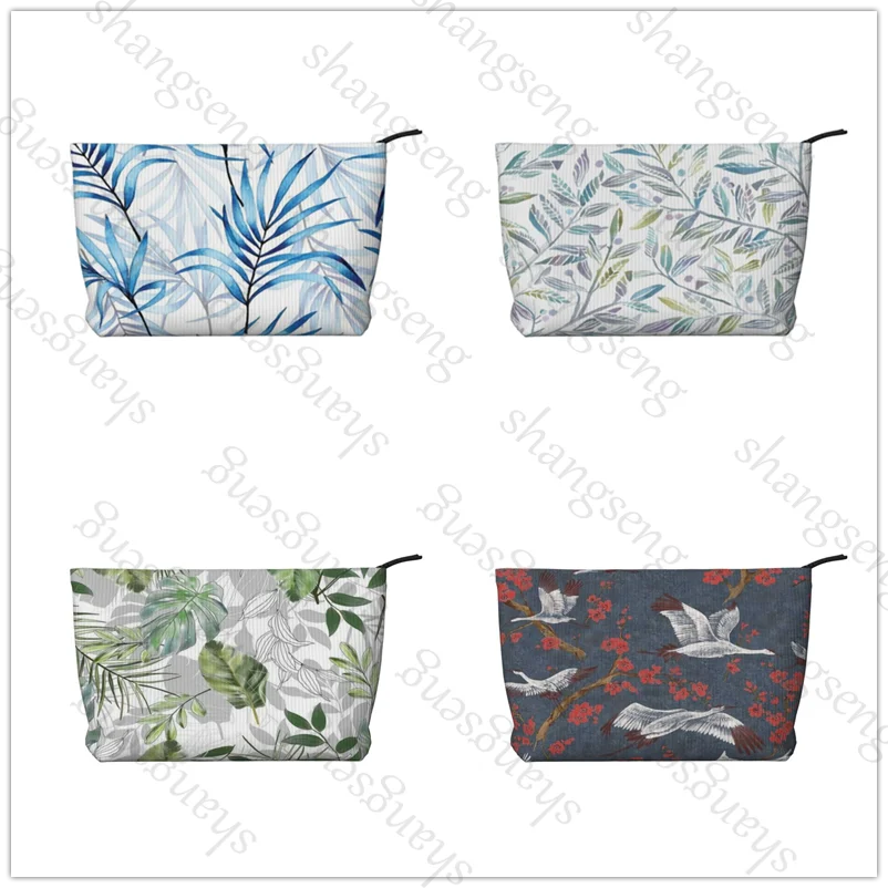 

Leaves retro flowers Cosmetic bag toiletry storage bag ladies box, corduroy cosmetic bag, travel zipper storage bags