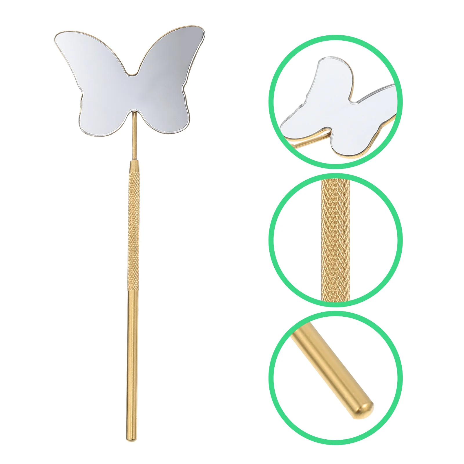 رمش الفولاذ المقاوم للصدأ شكل فراشة عدم الانزلاق مقبض لاش تمديد مرآة القابلة للإزالة المحمولة صالون رمش تحقق مرآة #4