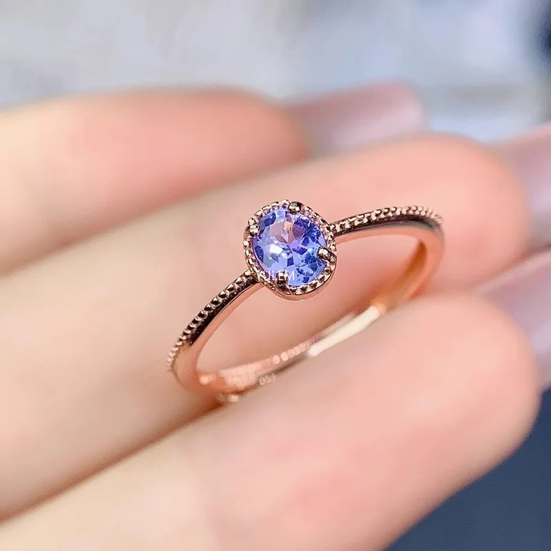 Jewelry Vintage 925 Sterling Silver Natural Tanzanite Ring for Women Party VVS Grade 4mm*5mm Gemstone Ring Gift for Girl