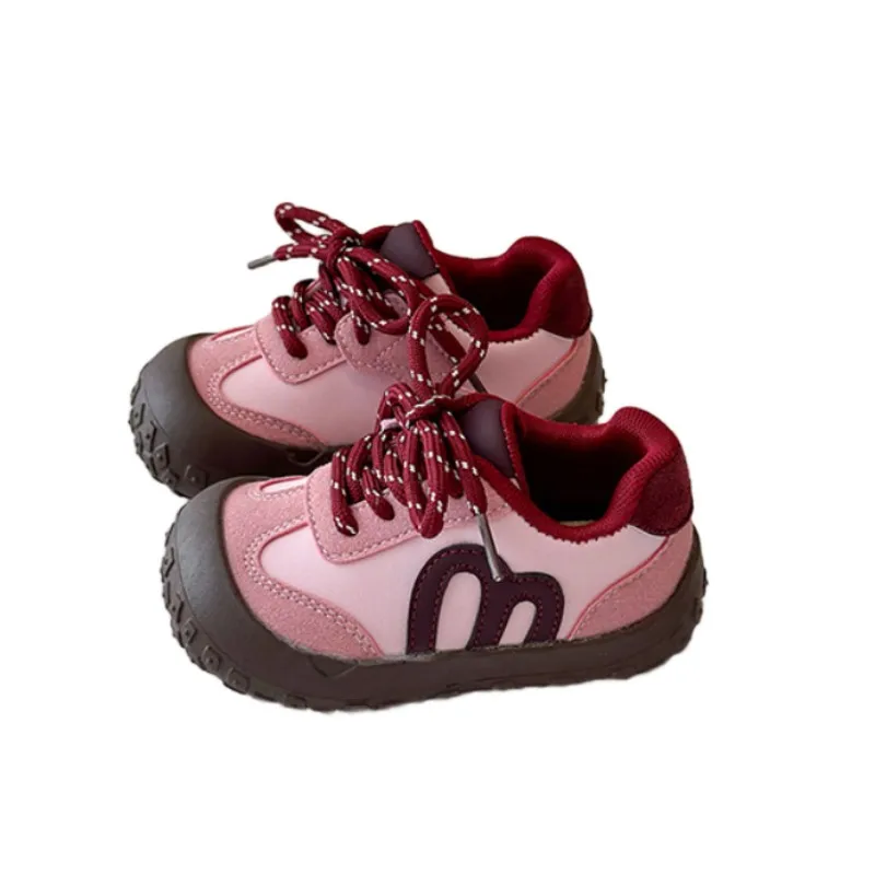 Pink girls' sports shoes 2026 Spring Autumn new PU mesh fabric boys' casual shoes baby soft soled wear-resistant running shoes