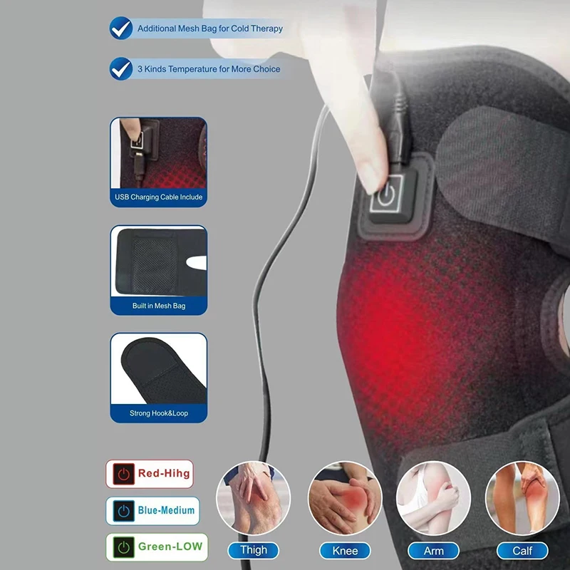 Electric Leg Heating Knee Pad 5V USB/Type-C Charging Heated Knee Brace 3 Heat Levels Knee Heating Pad For Knee Joint Pain Relief