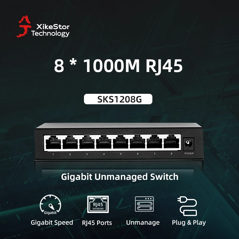 

XikeStor 8 Ports 1000M RJ45 Internet Switch Unmanaged Gigabit Switch Plug and Play