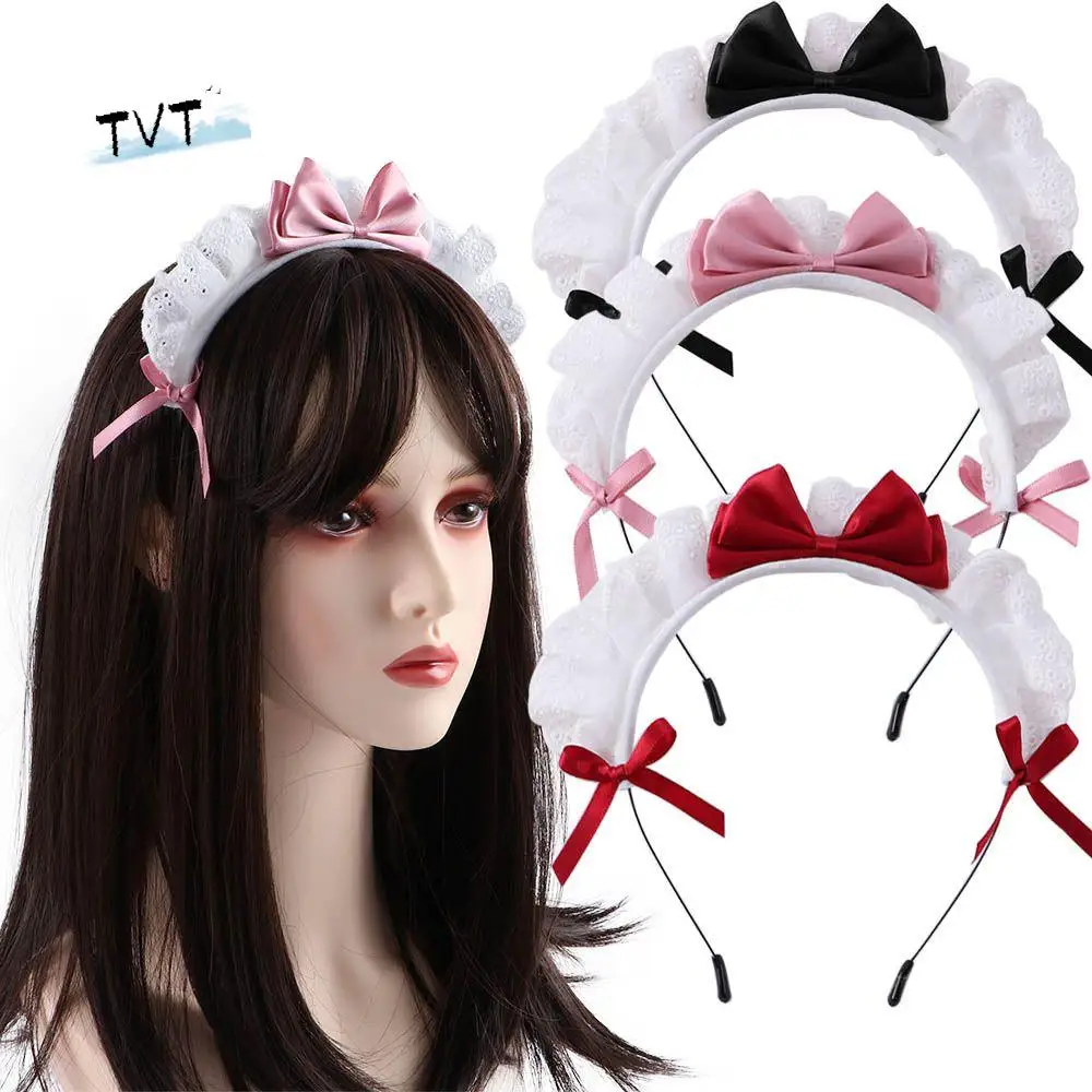 

Fashion Hair Hoop Sweet Lace Maid Girls Wash Face Make up Bow Lolita Hair Band Women Accessories Korea Style Headband