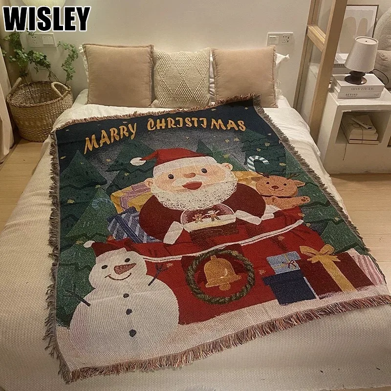 

Vintage Christmas Blankets New Year Tapestry Home Decor Woven Jacquard Sofa Throw Blanket Casual Sheets Blanket Christmas Gift