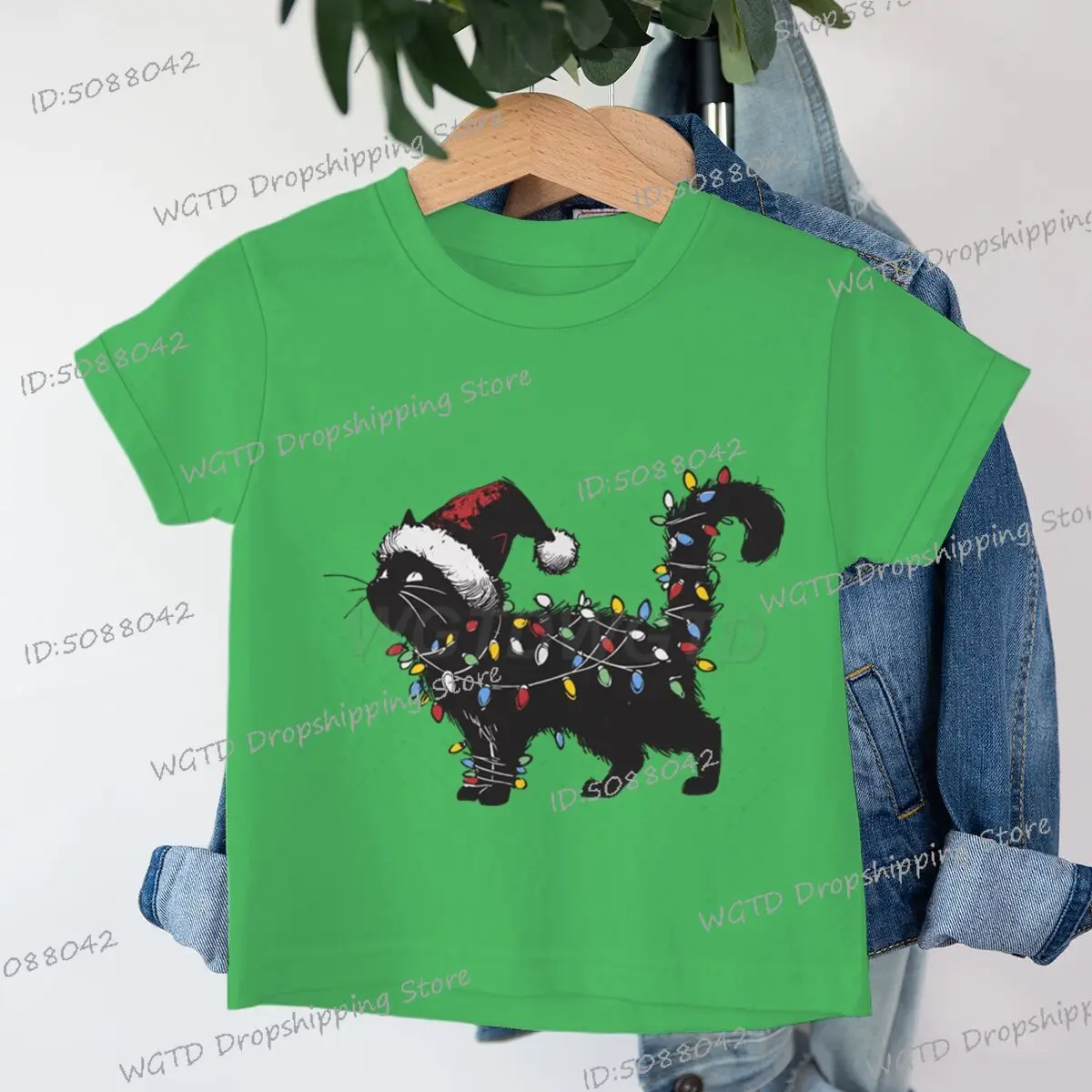 

2025 Christmas Cat Printed T-shirt for Boys Girls High Quality Cotton Short Sleeve Graphic T Shirts Cartoon Animal Christmas Tee