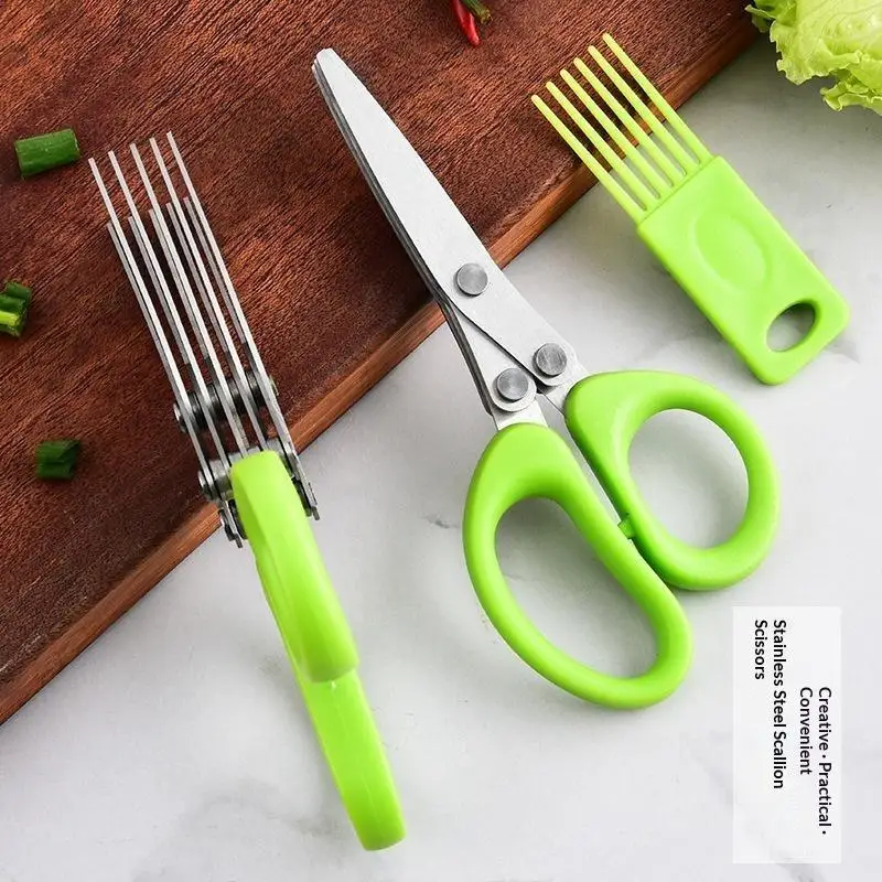 Multifunctional Scissors Stainless Steel 5 Layer Kitchen Scissors Scallion Cutter Pepper Herb Laver Spices Onion Cooking Tool