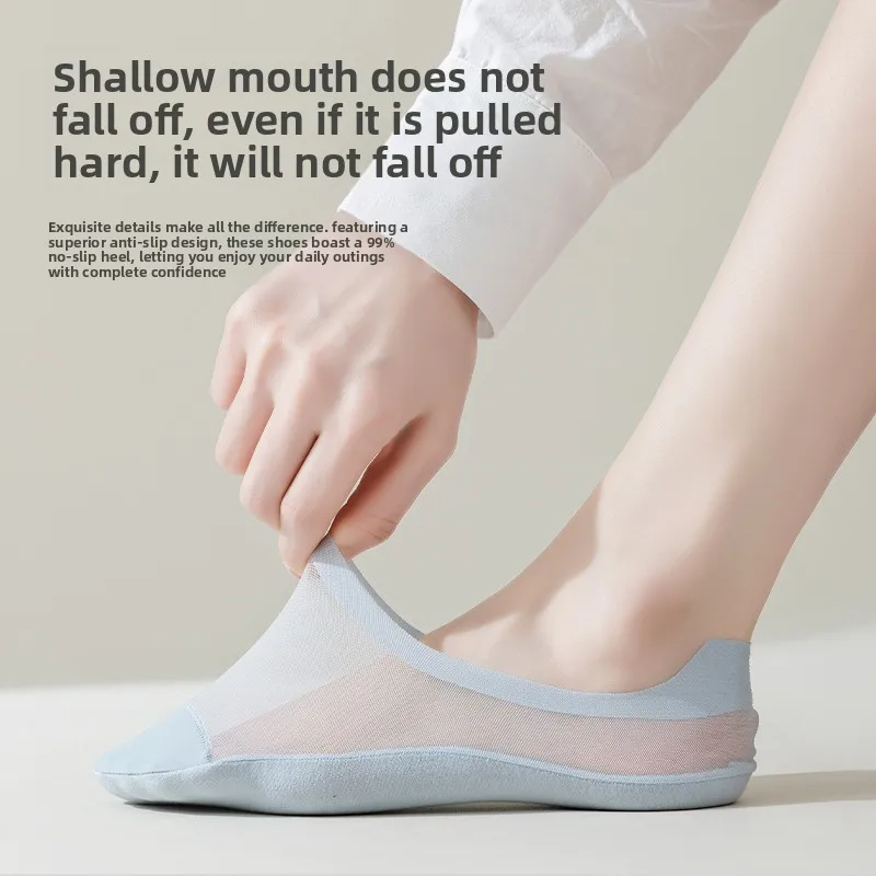 3 Pairs Anti Slip No Show Socks Breathable Mesh Invisible Socks Cotton Sole Odor Control for Women view 4