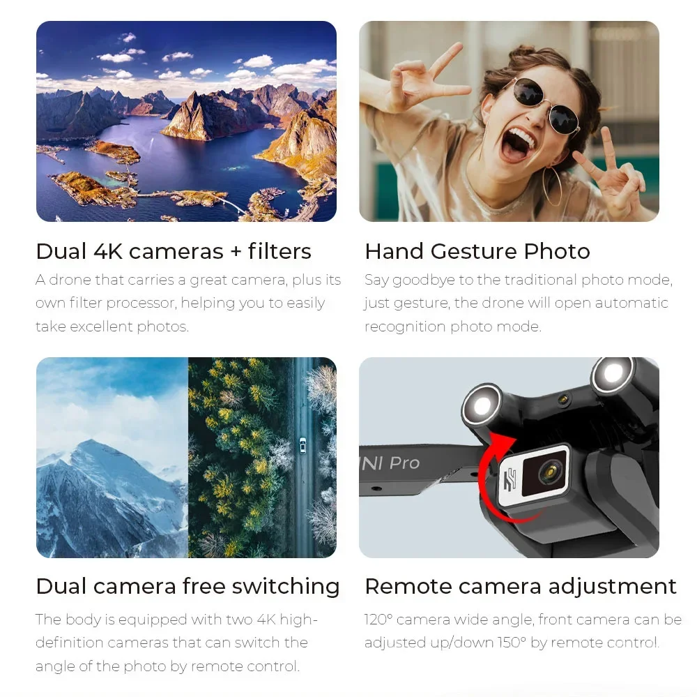 Mini Dron H63 4K con cámara Dual, cuadricóptero plegado con Wifi, evitación de obstáculos de 360 grados, Control remoto, avión de flujo óptico, juguete para niños