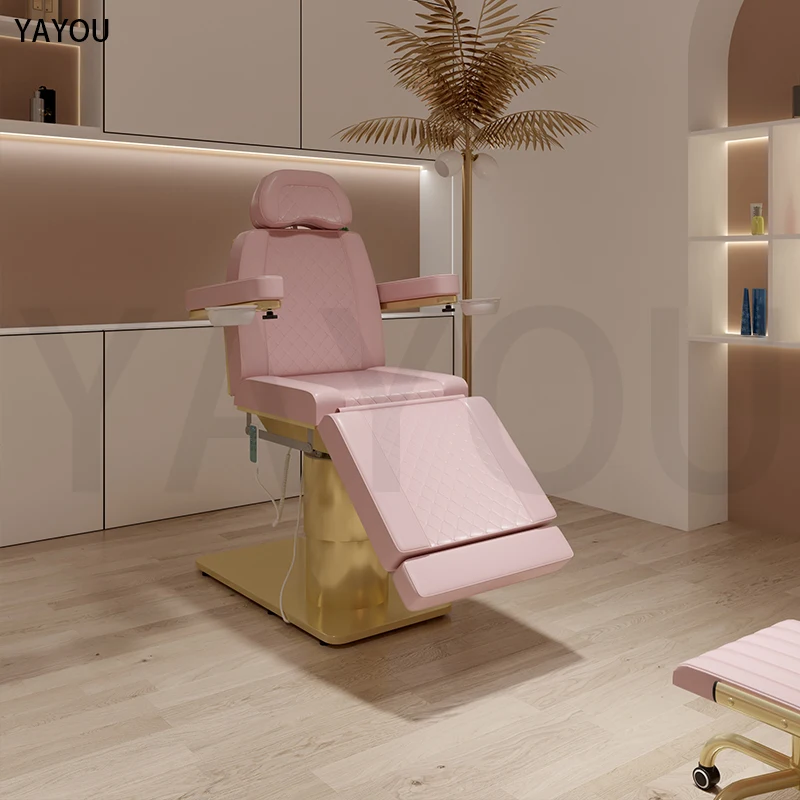 

Best Selling High Quality Luxury pink Facial Table with Stainless Steel Metal Beauty Salon Facial Bed Wooden Massage Spa Bed