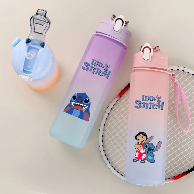 750Ml Disney Lilo Stitch Water Bottle with Straw Leak Proof Thickened Double Cup Portable Fitness Jug Colorful Drinking Cup