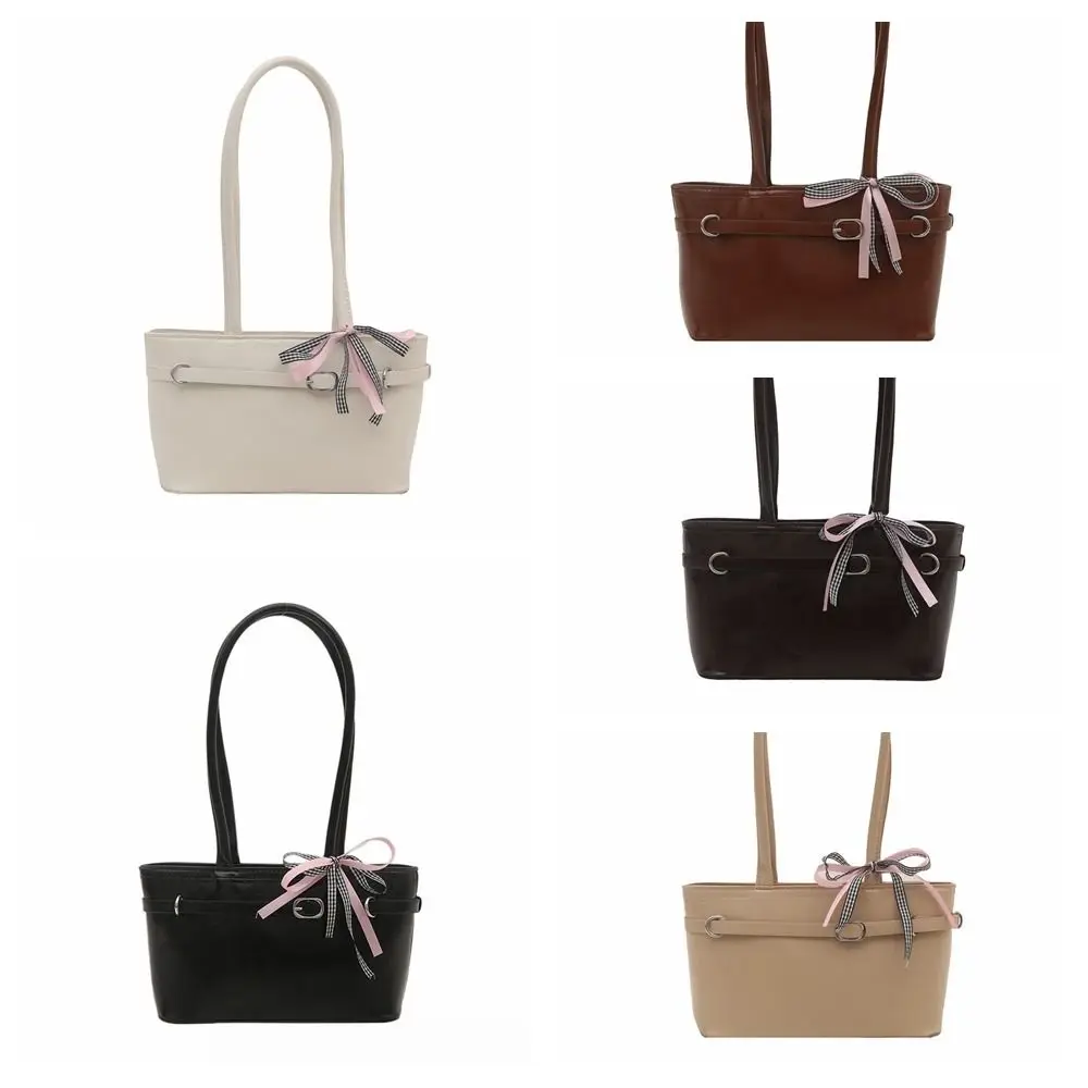 Sweet PU Leather Bow Ribbon Shoulder Bag Korean Style Y2K French Stick Underarm Bag Zipper Leisure Women Handbag Women 6