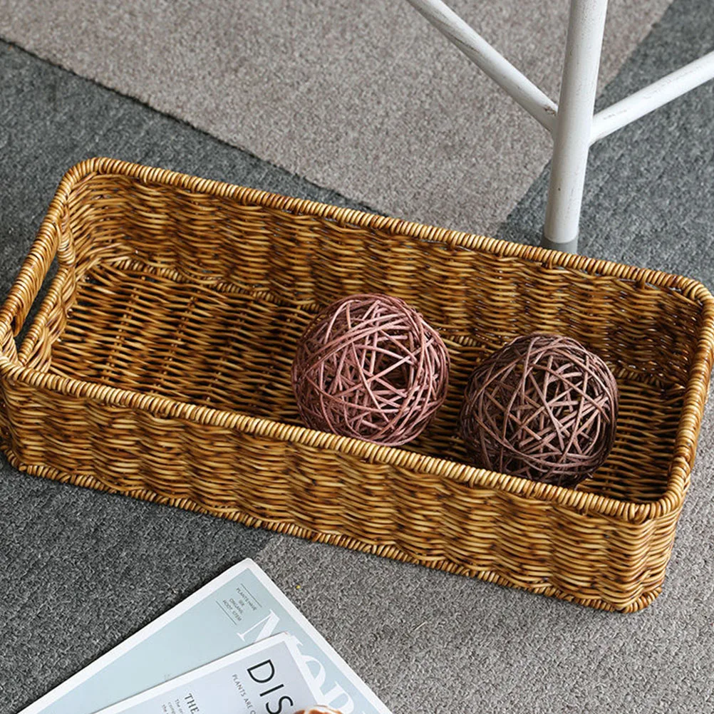 

Woven Desk Storage Baskets Small Imitation Rattan Hand Woven Organizer Bins Office Sundries Container Table Basket Storage