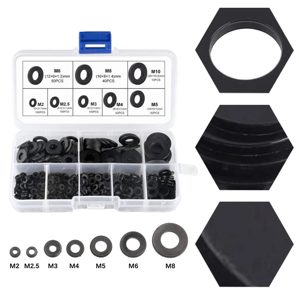 Flat Spacer Washer Seal, Juntas de mangueira, Metric Bolt, Flat Ring Spacer, Seal Kit, Nylon, M2-M10, 500Pcs por caixa