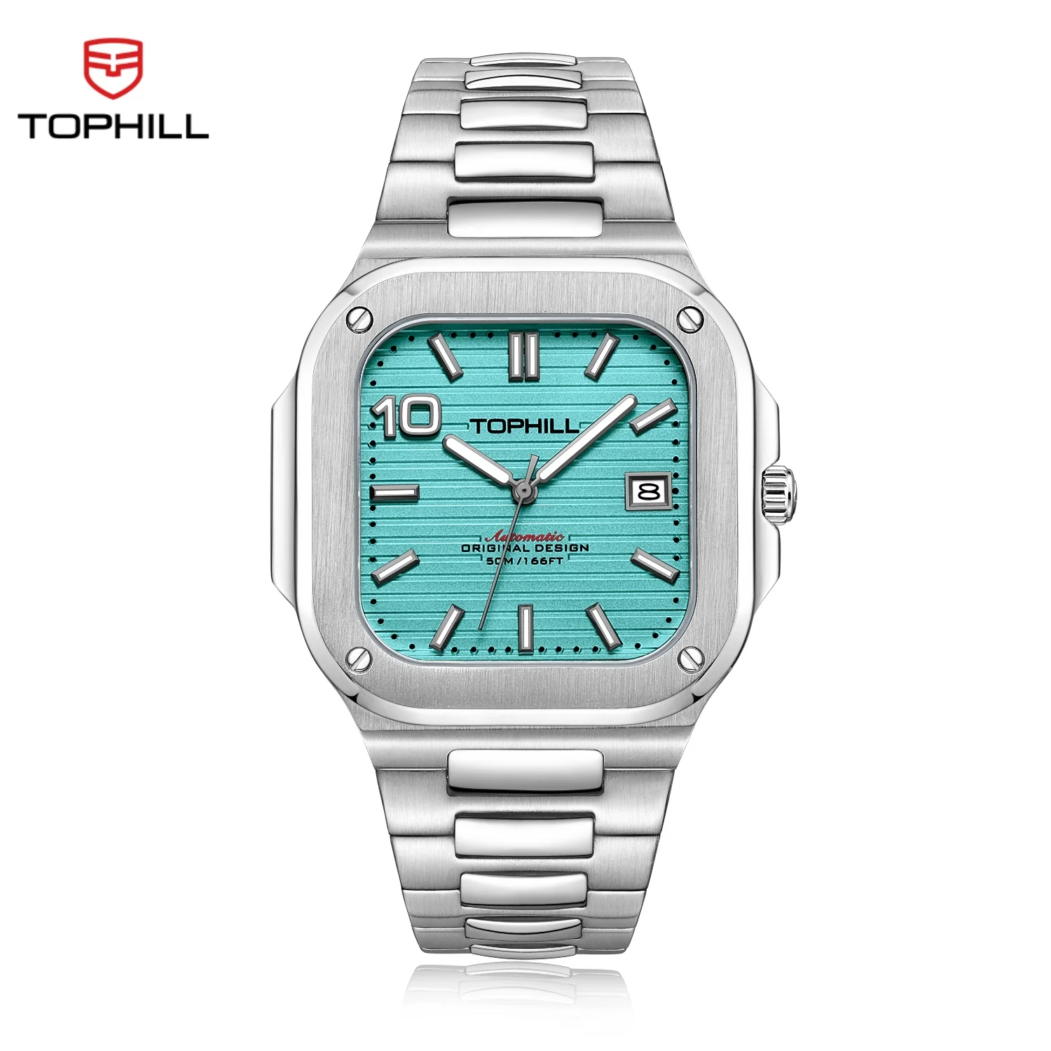 

TOPHILL Automatic Square watch Naut-style For cubitus Ultra-Thin movement Large date 39mm Sapphire 5ATM