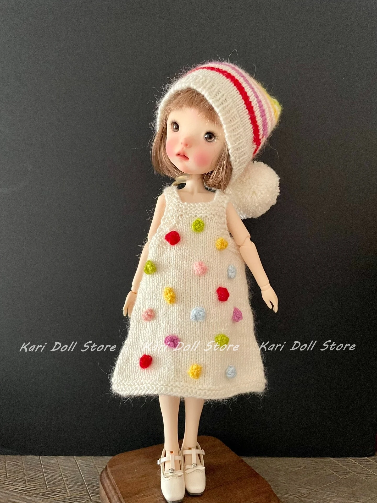 Kari Doll Clothes and skirts 2026 Colorful Bead Double-Sided Sweater Suspender Skirt and Hat Set for Landazz Landoudou Doll