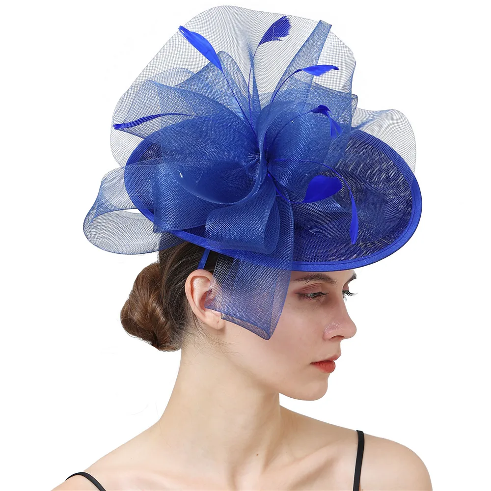 

Women Retro Feather Fascinator Headband Large Floral Hair Clip Cocktail Wedding Chapeau Party Bridal Hat Decor Ladies Headwear