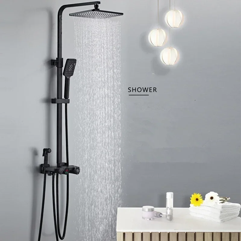 

Constant Temperature Shower Set Black Digital Display Home Bathroom Pressurized Shower Head Brass Shower Faucent