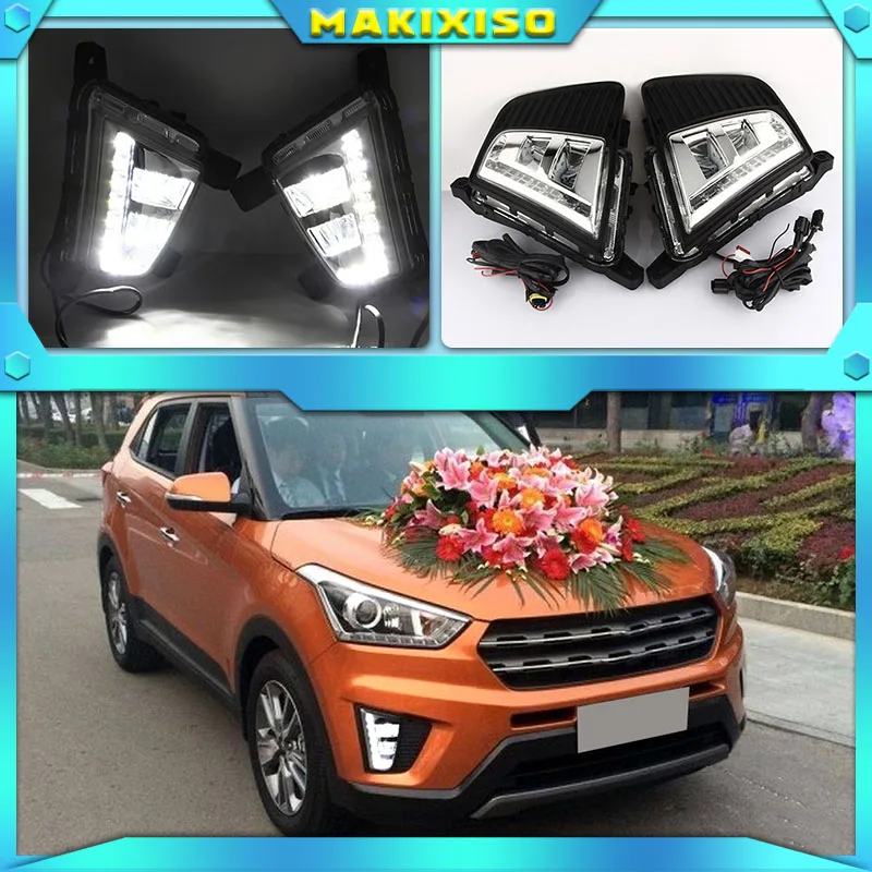 

1 set Car LED Driving DRL Daytime Running Lights Daylight 12V ABS Fog Lamp Cover For Hyundai IX25 Creta 2014 2015 2016