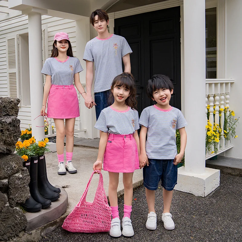 Family Couple 2 Piece Outfits Brother Sister Matching Clothes Father Son T Shirt Short Suit Mother Women Daughter Girl Skirt Set