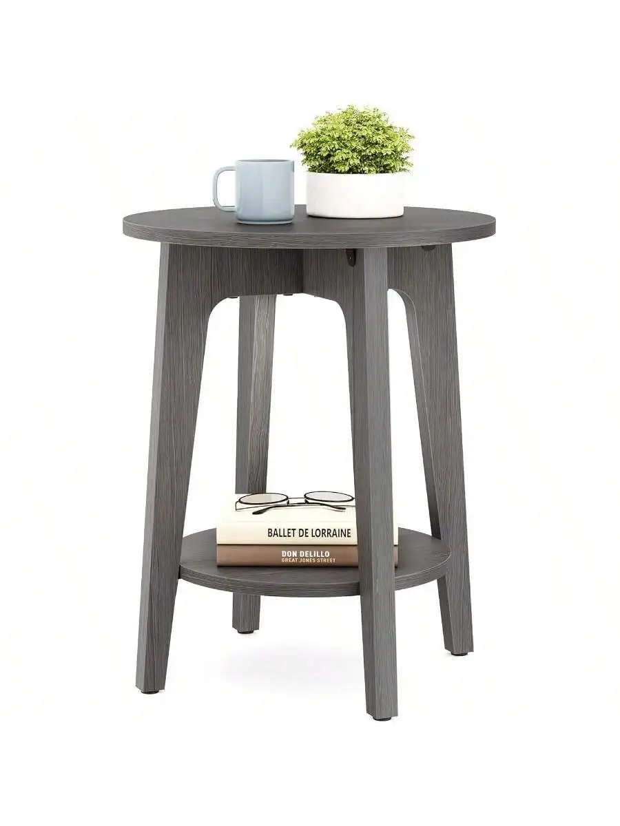 VASAGLE Side Table, Small Round End Table with Lower Shelf, Nightstand for Small Spaces, Living Room, Bedroom