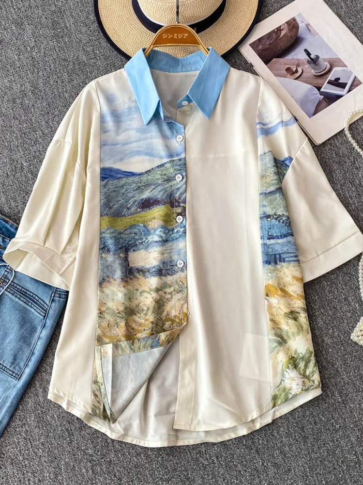 

Korean Sle Sweet Color Blo Print irt Women's Loose Fit Slimming Single Button Spring Summer Top