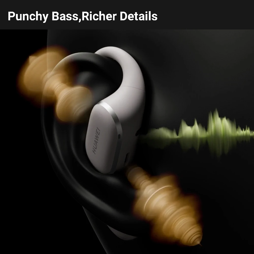 Huawei FreeArc سماعة أذن لاسلكية بتصميم مفتوح ، سماعة أذن لاسلكية ، سماعة أذن Punchy Bass ، حتى 28 ساعة مع علبة بطارية ، سيليكون سائل صديق للجلد