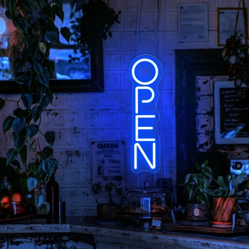Open Neon Sign Vertical Open Signs Led Neon Light Business Signboard Led Lights Wall Decor for Restaurant Coffee Shop Front Sign