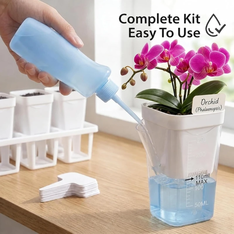 Indoor Propagation Pot Set, 10 Clear Watering Cups with Wicks, Plant Labels, Long-Nozzle Bottle and Tray for D2RD