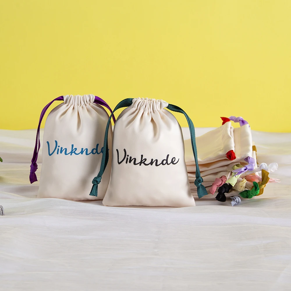 

Персонализированный подарочный пакет для ювелирных изделий, бежевая шелковая атласная лента, сумка на шнурке для колец, серег, браслета, конфет, органайзер для духов для путешествий