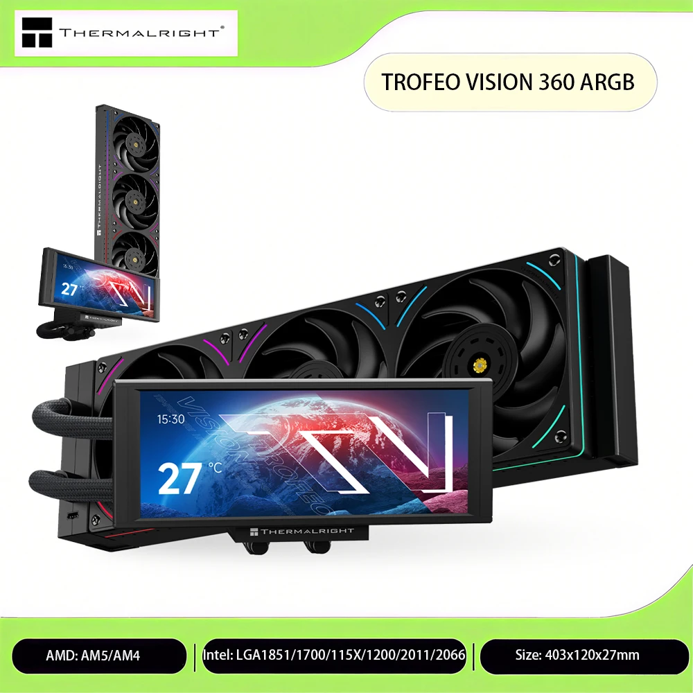 مبرد مياه Thermalright TROFEO VISION 360 ARGB الكل في واحد بشاشة LCD مقاس 360 مم و6.86 بوصة ورأس تبريد مغناطيسي AM4 AM5 LGA 1851 1700