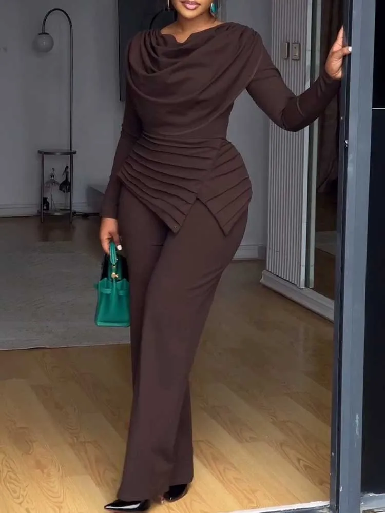 

Women's Autumn Clothes Long Sleeve Jumpsuit Solid Color Full-length One Piece Waist Slimming Jumpsuit Evening Jumpsuit Elegant