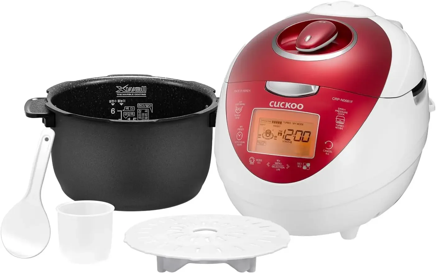 CRP-N0681FV | 6-Cup (Uncooked) Pressure Rice Cooker | 16 Menu Options: Sushi Rice, Nu Rung Ji, Brown Rice, & More, Made i