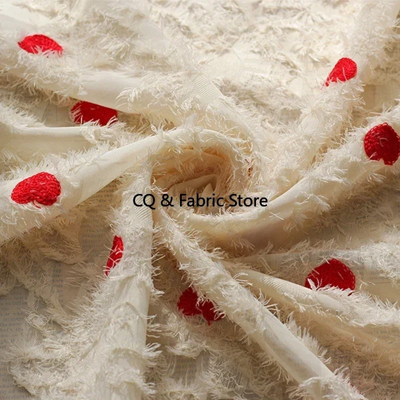 

Новая шифоновая жаккардовая ткань с кисточками и цветочным узором, ткань с вышивкой «Любовь» для женского платья, юбки