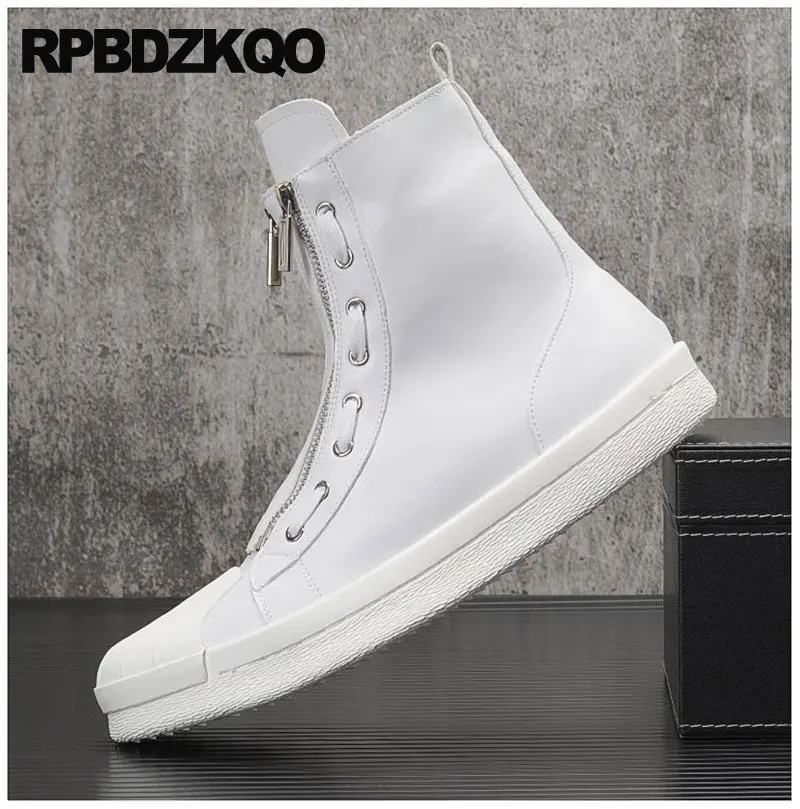 Short Casual Designer Shoes Men High Top Quality Autumn Front Zipper Trainer Fall Boots Sneakers Ankle Round Rubbe Shell Toe