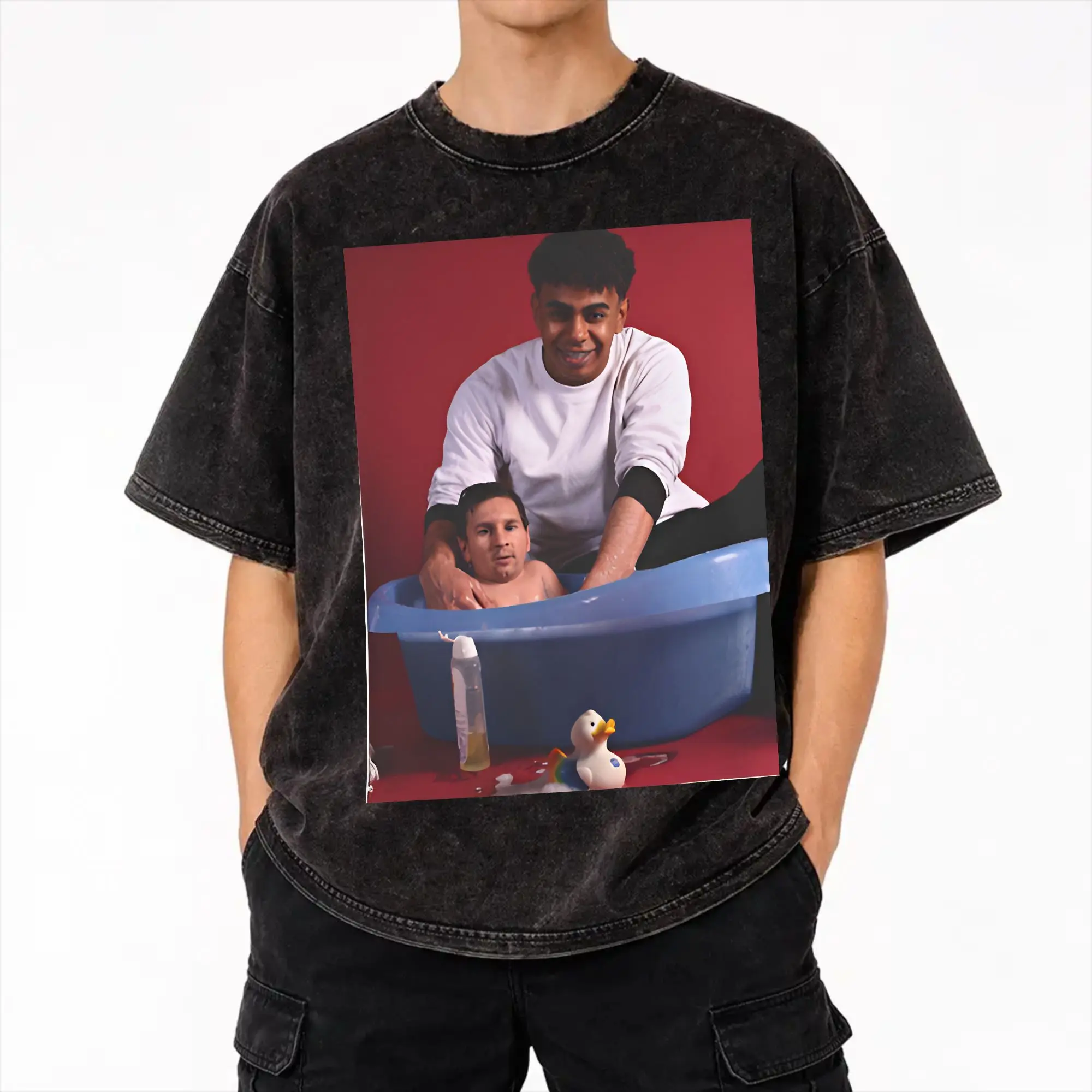 Messies & Yamals Take a Bath T Shirts Hip Hop Washed 100% Cotton High Street T-Shirts  Novelty Men Women Streetwear