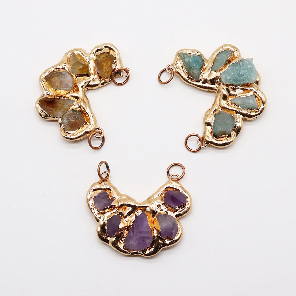 

Vintage Natural Stone Butterfly Pendants for Necklace Supplies Amethyst Reiki Pendulum DIY Jewelry Making Double Hole Connector