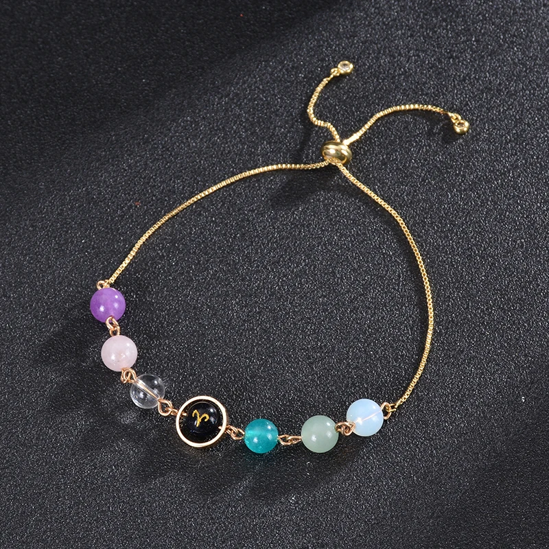 Zodiac Bracelet Natural Stone Zodiac Sign Bracelets Gemstone Beads Healing Crystal Bracelet Constellation Horoscope Jewelry Gift