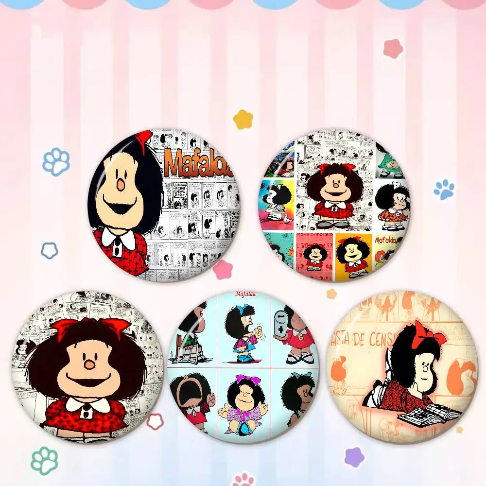 M-mafalda Cartoon Round Button Pins Slogan Creative Brooches Backpack Clothes Decoration Fashion Cartoon Jewelry Gifts
