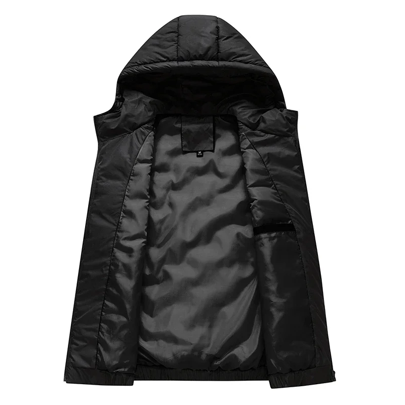 2026 New Winter Hooded Vests Men's Pleated Solid Padded Vest Windproof Warm Sleeveless Jacket Casual Thicken Parkas 8XL 7XL 6XL