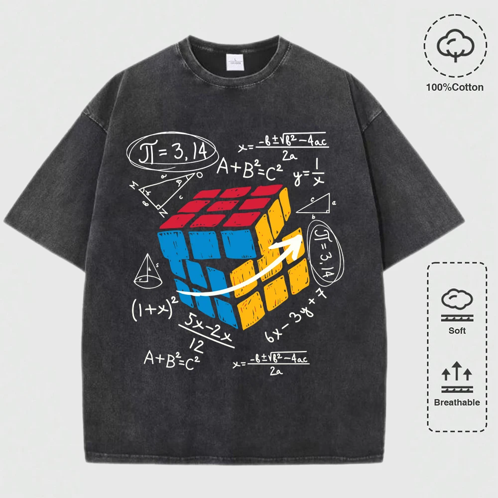 

Mathematical Operations Prints Men Washed Tee Shirts O-Neck Casual Sportswear Trendy Cotton Soft Top Hip Hop Oversize T-Shirt