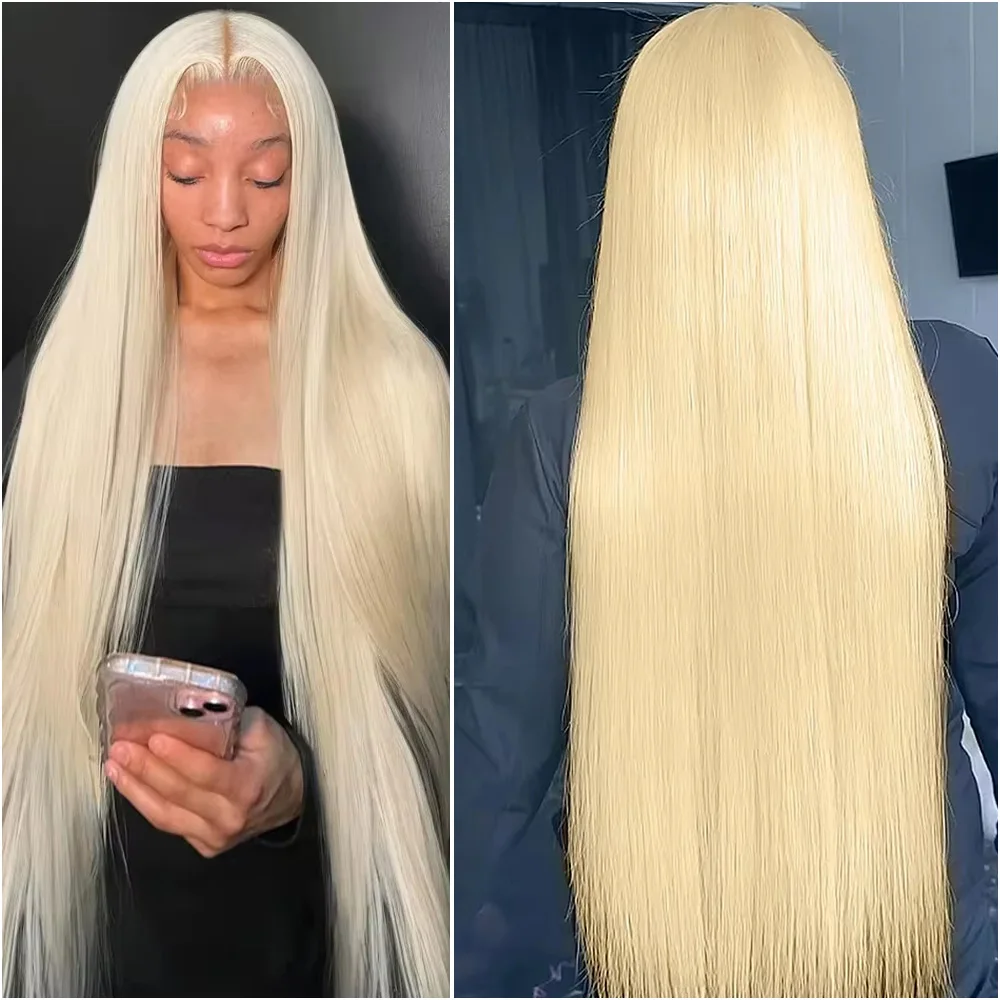 

Bone Straight 200% Density 13x6 Lace Front Wig 100% Human Hair Pre Plucked Remy Brazilian Blonde 613 Lace Frontal Wigs 36 Inch