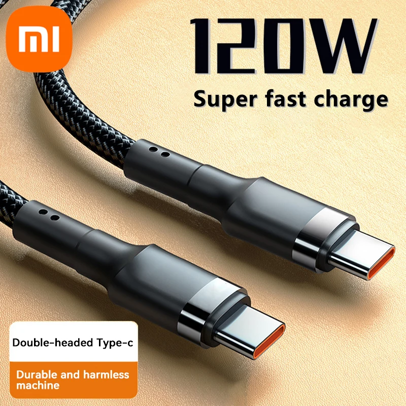 كابل بيانات Xiaomi PD 120 وات ثنائي النوع C شحن سريع للغاية USB C إلى C سلك بيانات لهاتف سامسونج آيفون 15 برو ماكس كابل شاحن سريع