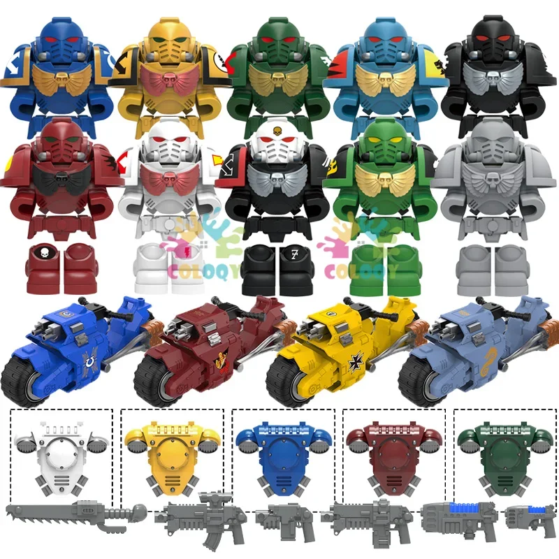 Kids Toys Game 40K Building Blocks Commander Soldiers Mini Action Figures Iron Armor Motorcycle Toys For Kids Christmas Gifts